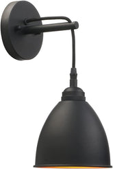 Phansthy Industrial Wall Sconce Matte Black Barn Farmhouse Wall Light Fixture with Metal Lampshade (Hanging-Wired)