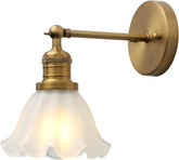 Phansthy Vintage Wall Sconces with Frosted Glass Lampshade 180 Degree Adjustable Brass Sconces Modern Glass Wall Lighting Fixture for Bedside Bedroom Doorway Bathroom (Black)