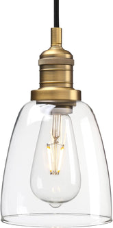 Phansthy Vintage Pendant Light Industrial Hanging Bell Glass Shade Ceiling Lamp Pendant Fixture (Black)