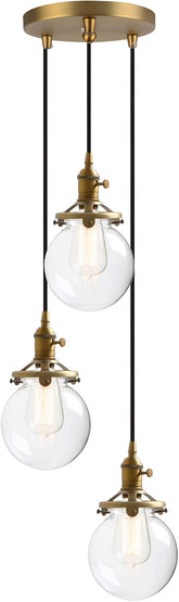 Phansthy Industrial Ceiling Light 3 Light Vintage Chandelier Light Fixture with 5.9 Inches Glass Lamp Shade,Brushed Nickel