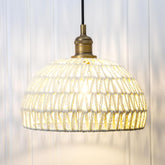 Phansthy Cream Hemp Rope Woven Pendant Light 11.4" Boho Woven Rattan/Iron Chandelier Farmhouse Dome Wicker Pendant Light Adjustable for Dining Room Living Room Kitchen Island Bedroom (Antique)