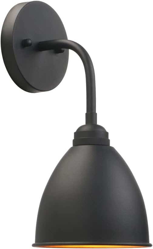 Phansthy Industrial Wall Sconce Matte Black Barn Farmhouse Wall Light Fixture with Metal Lampshade (Hanging-Wired)