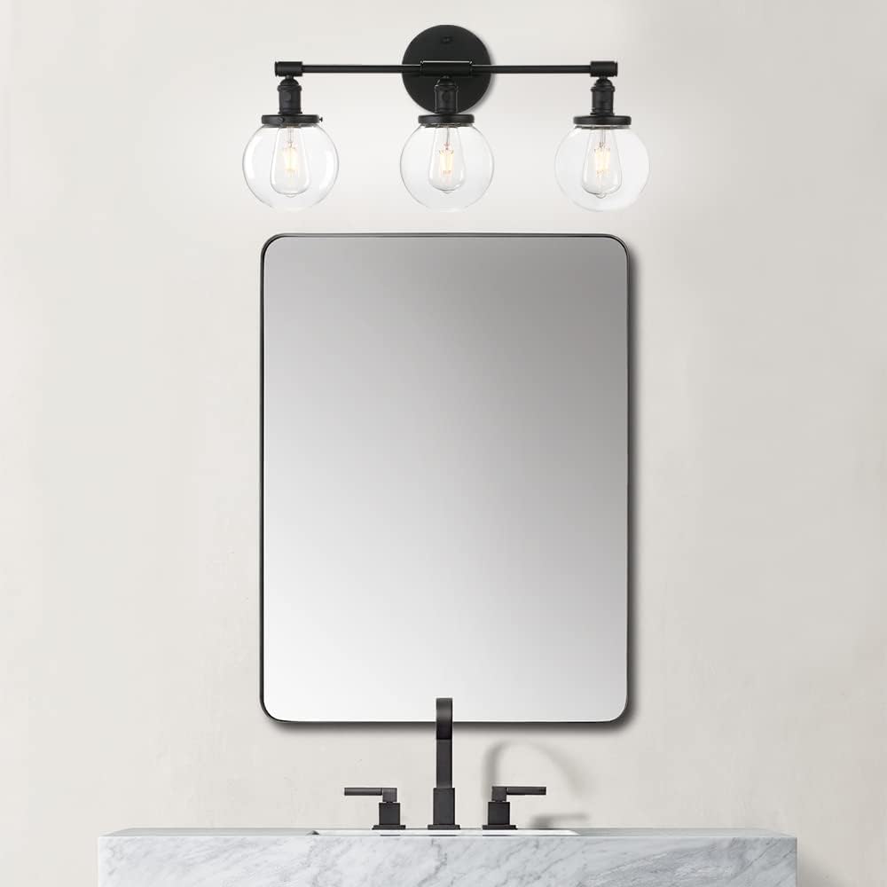 Phansthy Industrial 3 Lights Wall Sconce Modern Bathroom Vanity Light Fixture with On Off Switch and Three 5.9 Inches Diameter Globe Glass Lampshade (Chrome)