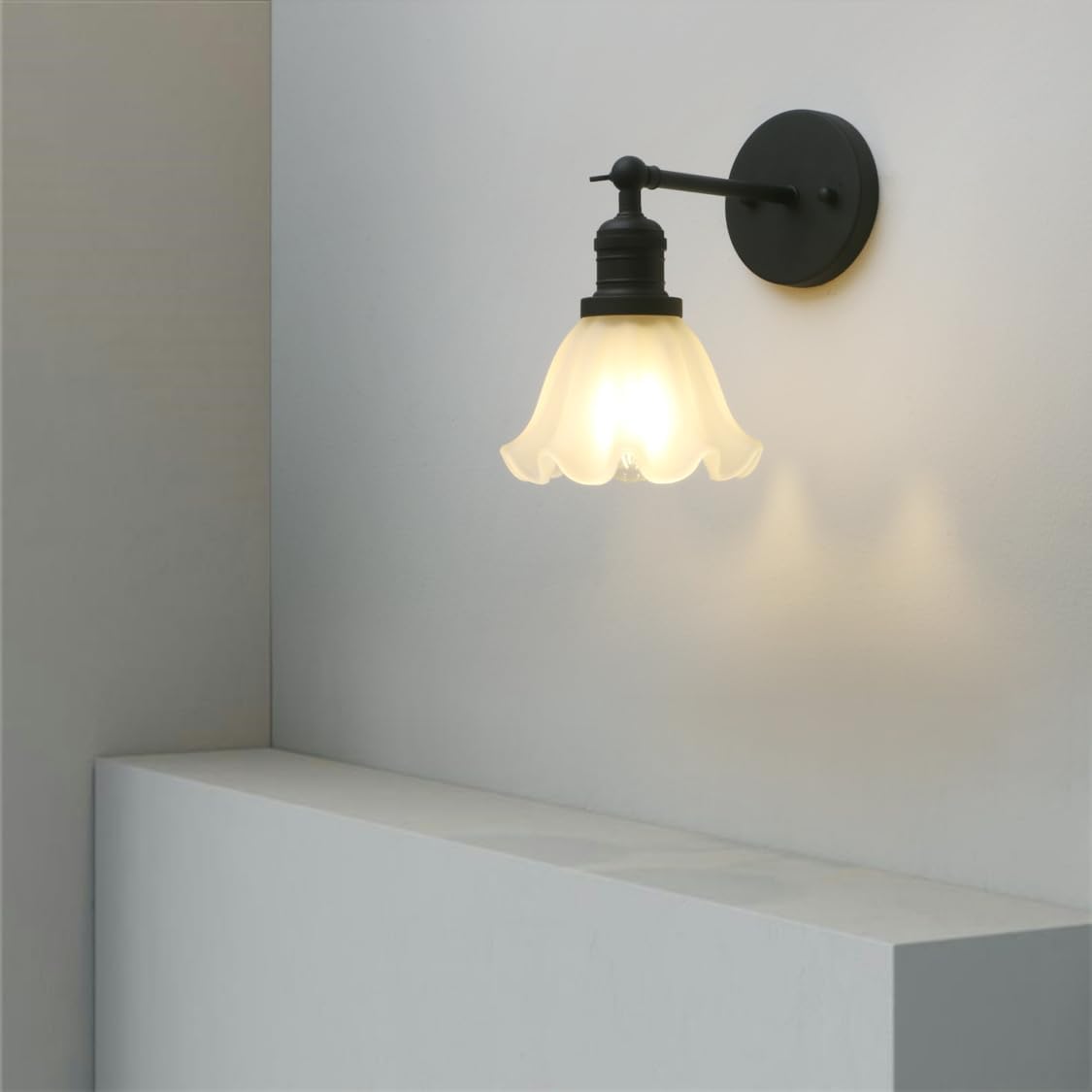 Phansthy Vintage Wall Sconces with Frosted Glass Lampshade 180 Degree Adjustable Brass Sconces Modern Glass Wall Lighting Fixture for Bedside Bedroom Doorway Bathroom (Black)