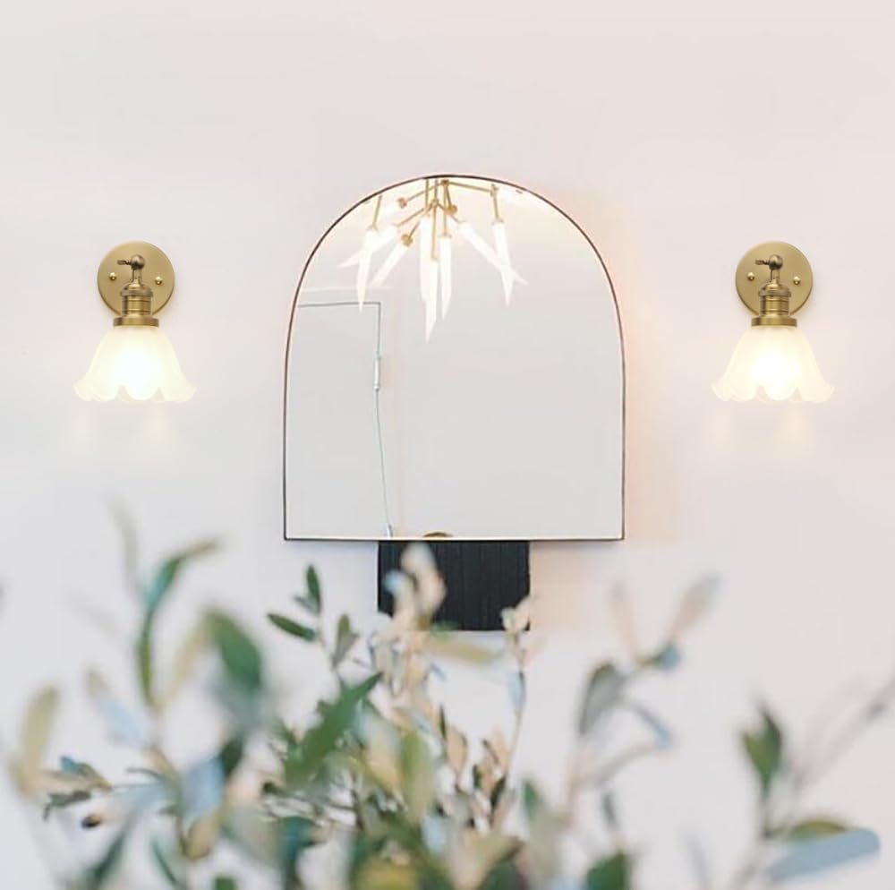 Phansthy Vintage Wall Sconces with Frosted Glass Lampshade 180 Degree Adjustable Brass Sconces Modern Glass Wall Lighting Fixture for Bedside Bedroom Doorway Bathroom (Black)