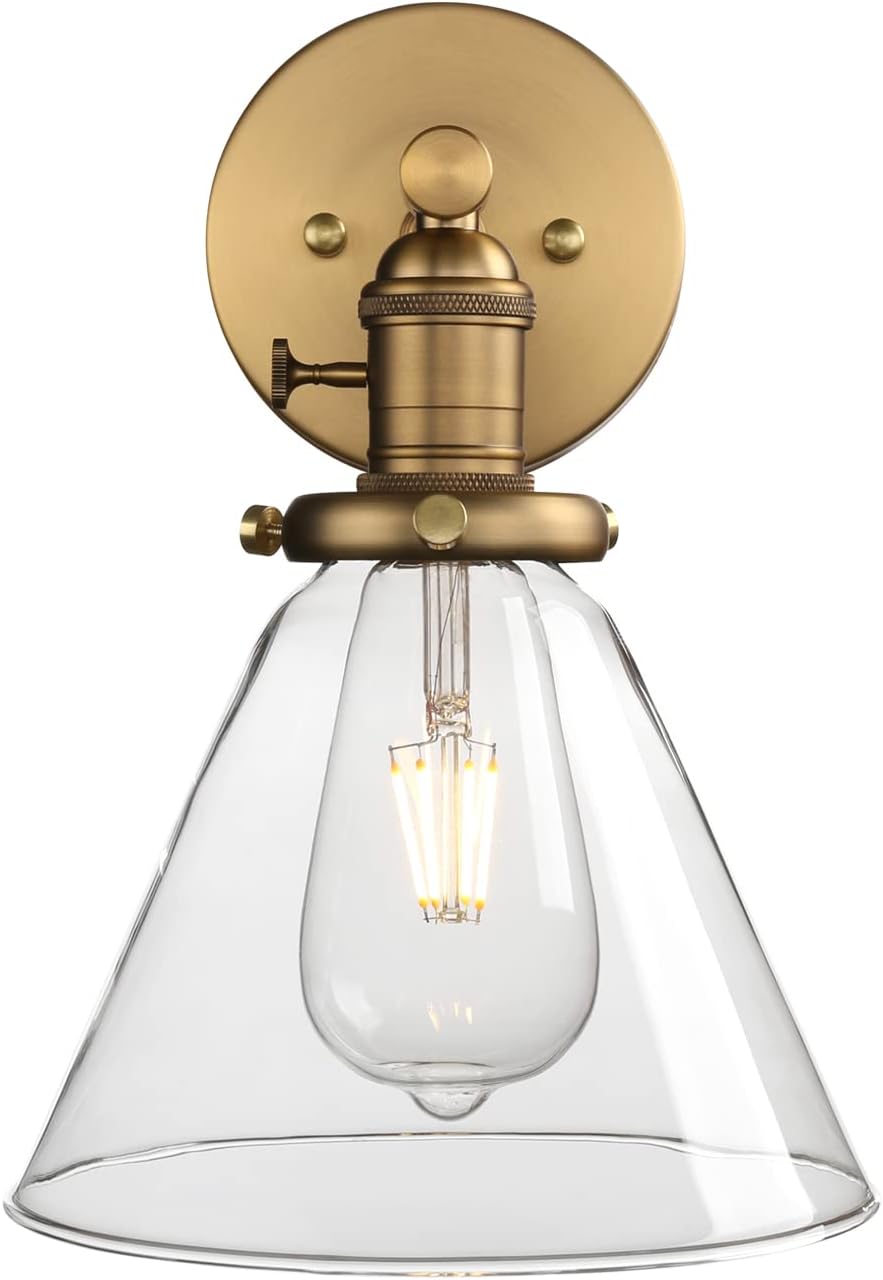 Phansthy Antique Industrial Wall Sconce 1-Light 7.3 Inch Cone Wall Light Fixture for Bathroom Kitchen Bedroom(Antique)