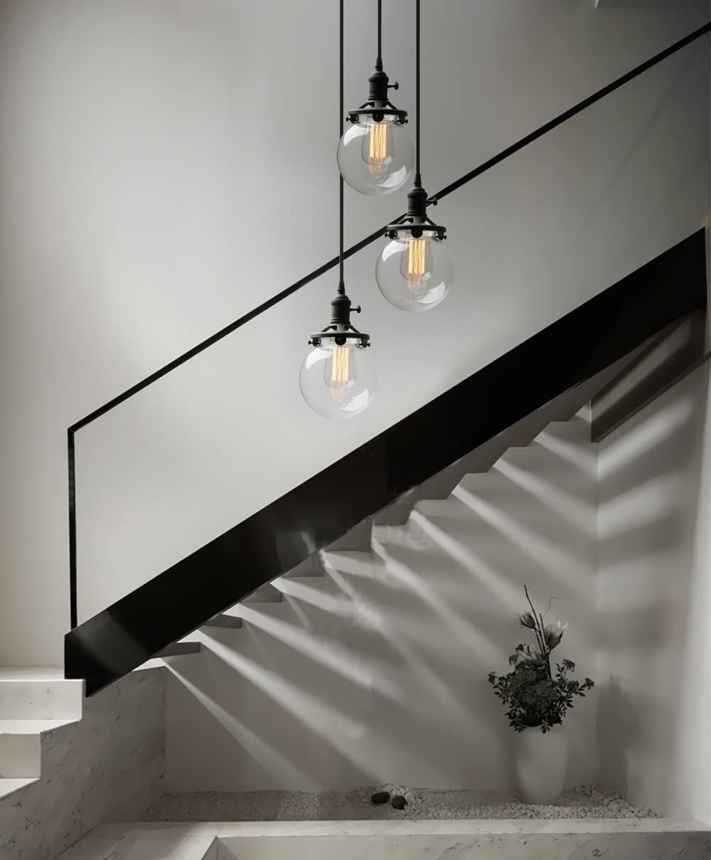 Phansthy Industrial Ceiling Light 3 Light Vintage Chandelier Light Fixture with 5.9 Inches Glass Lamp Shade,Brushed Nickel