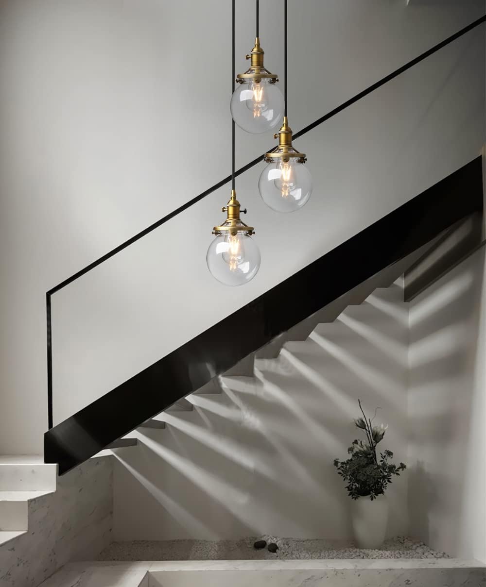 Phansthy Industrial Ceiling Light 3 Light Vintage Chandelier Light Fixture with 5.9 Inches Glass Lamp Shade,Brushed Nickel