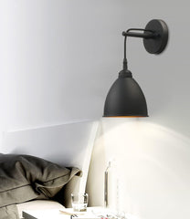 Phansthy Industrial Wall Sconce Matte Black Barn Farmhouse Wall Light Fixture with Metal Lampshade (Hanging-Wired)
