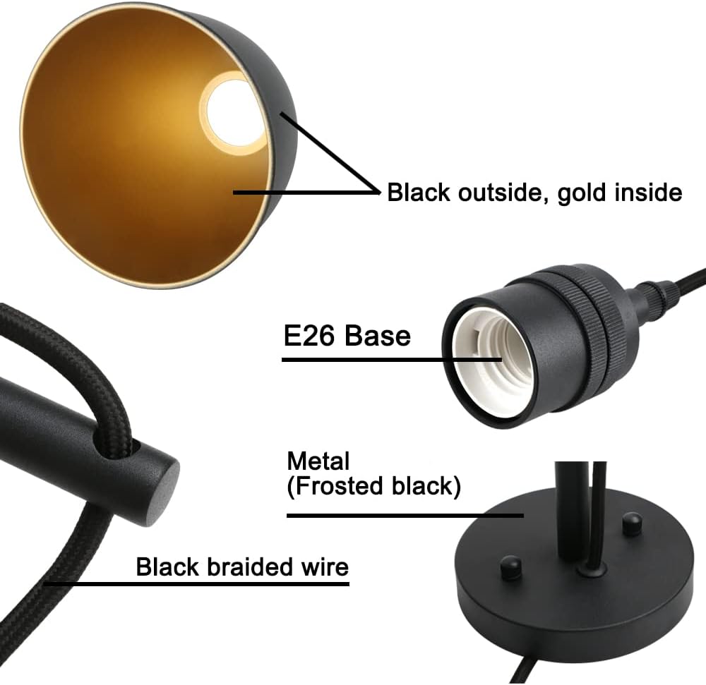 Phansthy Industrial Wall Sconce Matte Black Barn Farmhouse Wall Light Fixture with Metal Lampshade (Hanging-Wired)
