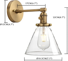 Phansthy Antique Industrial Wall Sconce 1-Light 7.3 Inch Cone Wall Light Fixture for Bathroom Kitchen Bedroom(Antique)