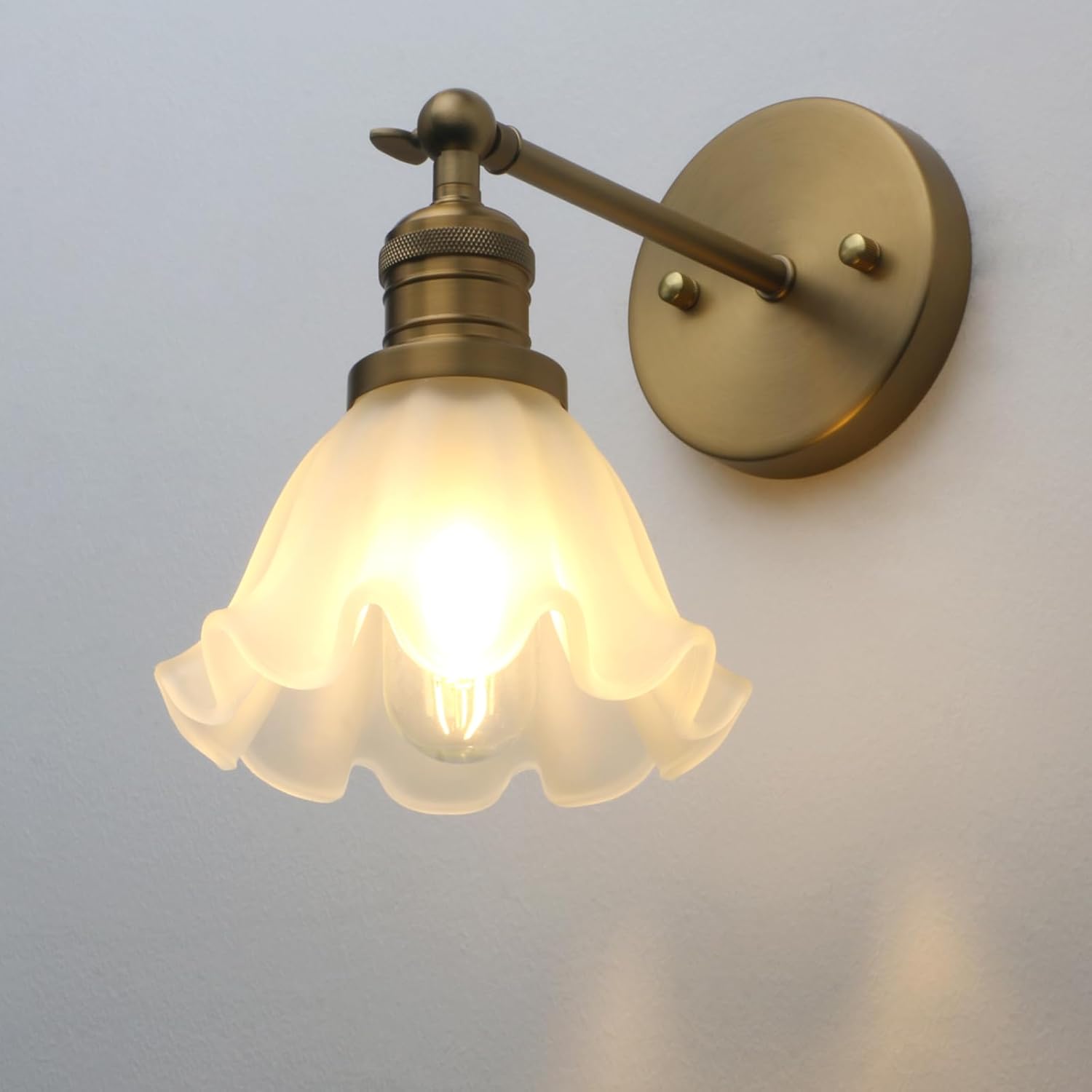 Phansthy Vintage Wall Sconces with Frosted Glass Lampshade 180 Degree Adjustable Brass Sconces Modern Glass Wall Lighting Fixture for Bedside Bedroom Doorway Bathroom (Black)