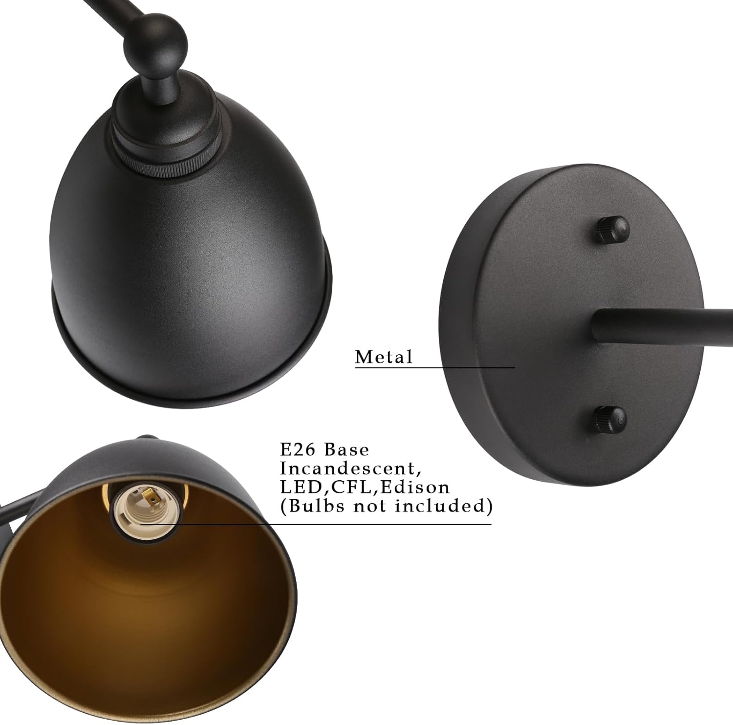 Phansthy Industrial Wall Sconce Matte Black Barn Farmhouse Wall Light Fixture with Metal Lampshade (Hanging-Wired)