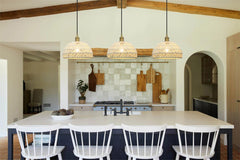 Phansthy Cream Hemp Rope Woven Pendant Light 11.4" Boho Woven Rattan/Iron Chandelier Farmhouse Dome Wicker Pendant Light Adjustable for Dining Room Living Room Kitchen Island Bedroom (Antique)