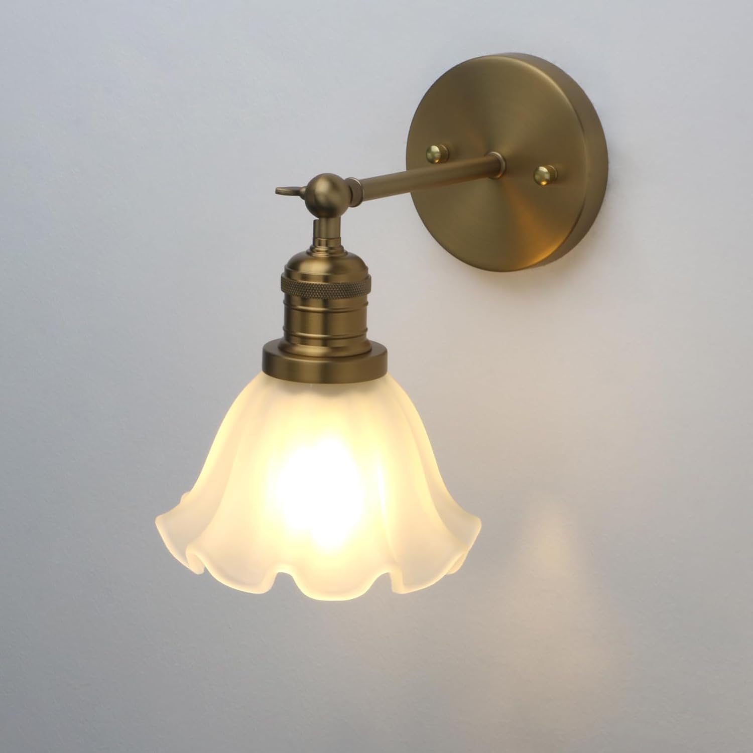 Phansthy Vintage Wall Sconces with Frosted Glass Lampshade 180 Degree Adjustable Brass Sconces Modern Glass Wall Lighting Fixture for Bedside Bedroom Doorway Bathroom (Black)
