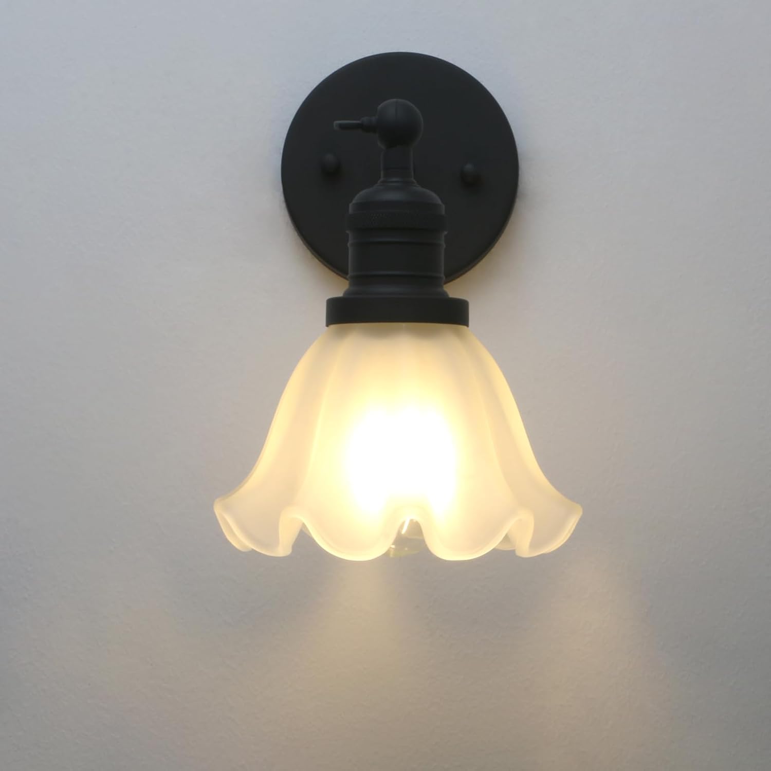 Phansthy Vintage Wall Sconces with Frosted Glass Lampshade 180 Degree Adjustable Brass Sconces Modern Glass Wall Lighting Fixture for Bedside Bedroom Doorway Bathroom (Black)