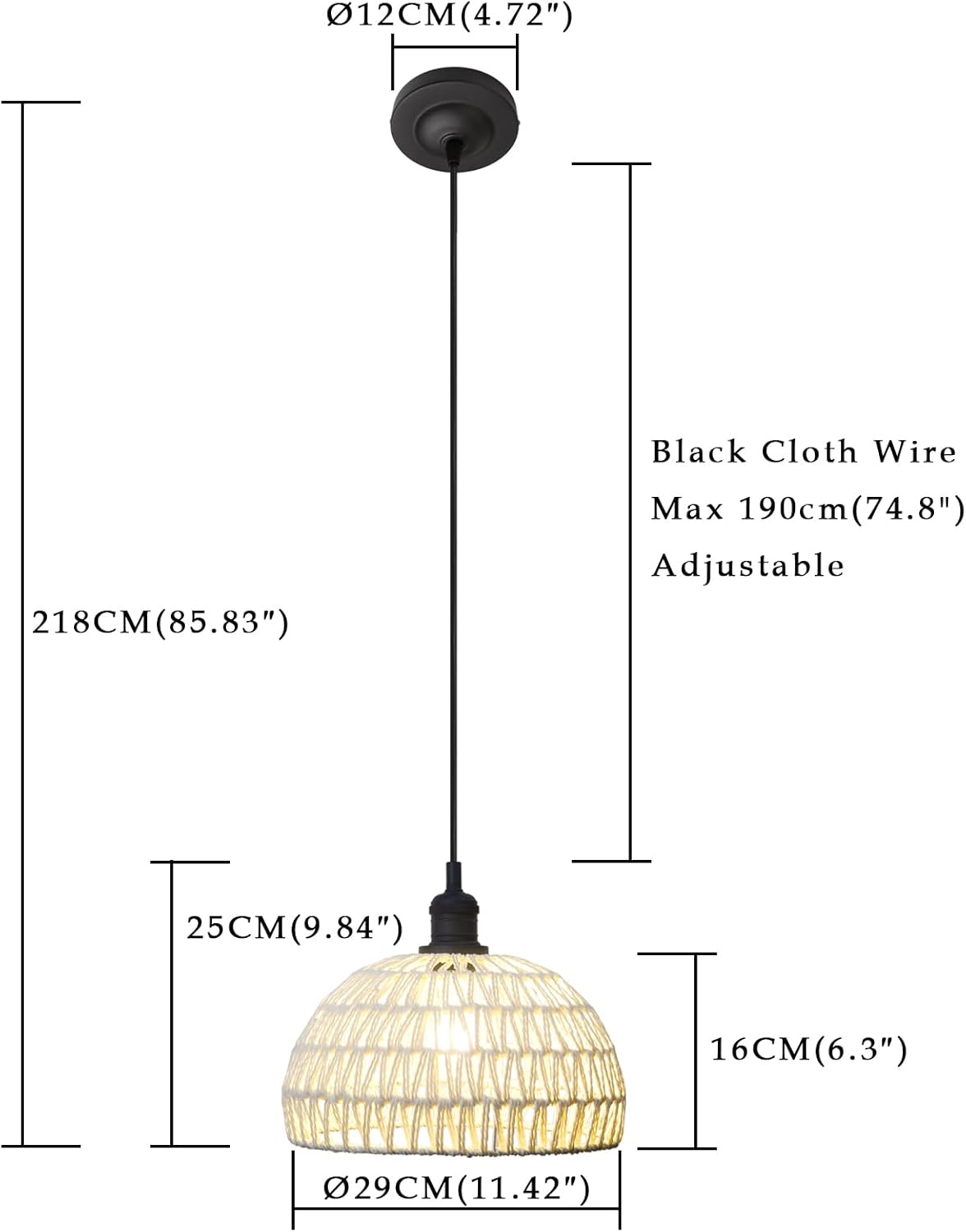 Phansthy Cream Hemp Rope Woven Pendant Light 11.4" Boho Woven Rattan/Iron Chandelier Farmhouse Dome Wicker Pendant Light Adjustable for Dining Room Living Room Kitchen Island Bedroom (Antique)