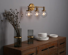 Phansthy Industrial 3 Lights Wall Sconce Modern Bathroom Vanity Light Fixture with On Off Switch and Three 5.9 Inches Diameter Globe Glass Lampshade (Chrome)
