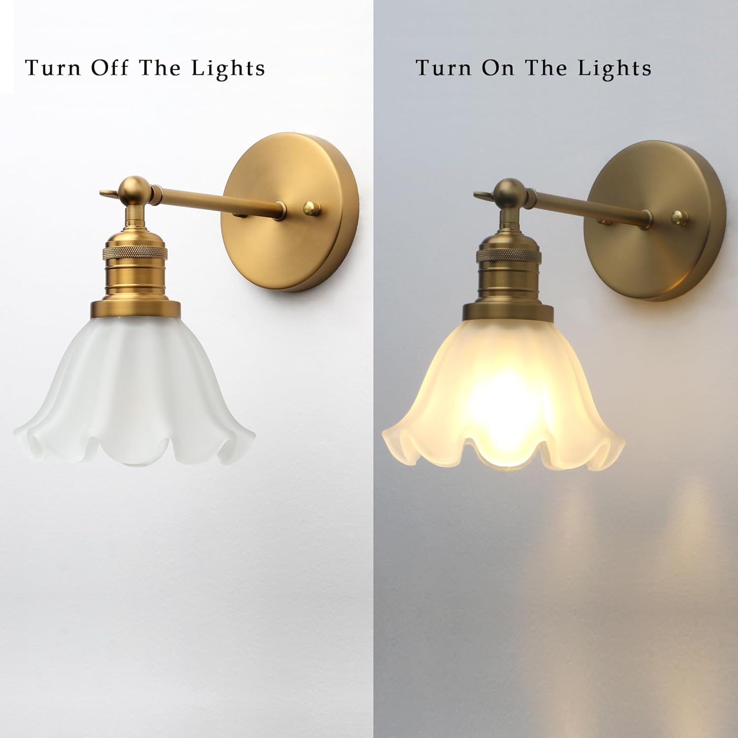 Phansthy Vintage Wall Sconces with Frosted Glass Lampshade 180 Degree Adjustable Brass Sconces Modern Glass Wall Lighting Fixture for Bedside Bedroom Doorway Bathroom (Black)