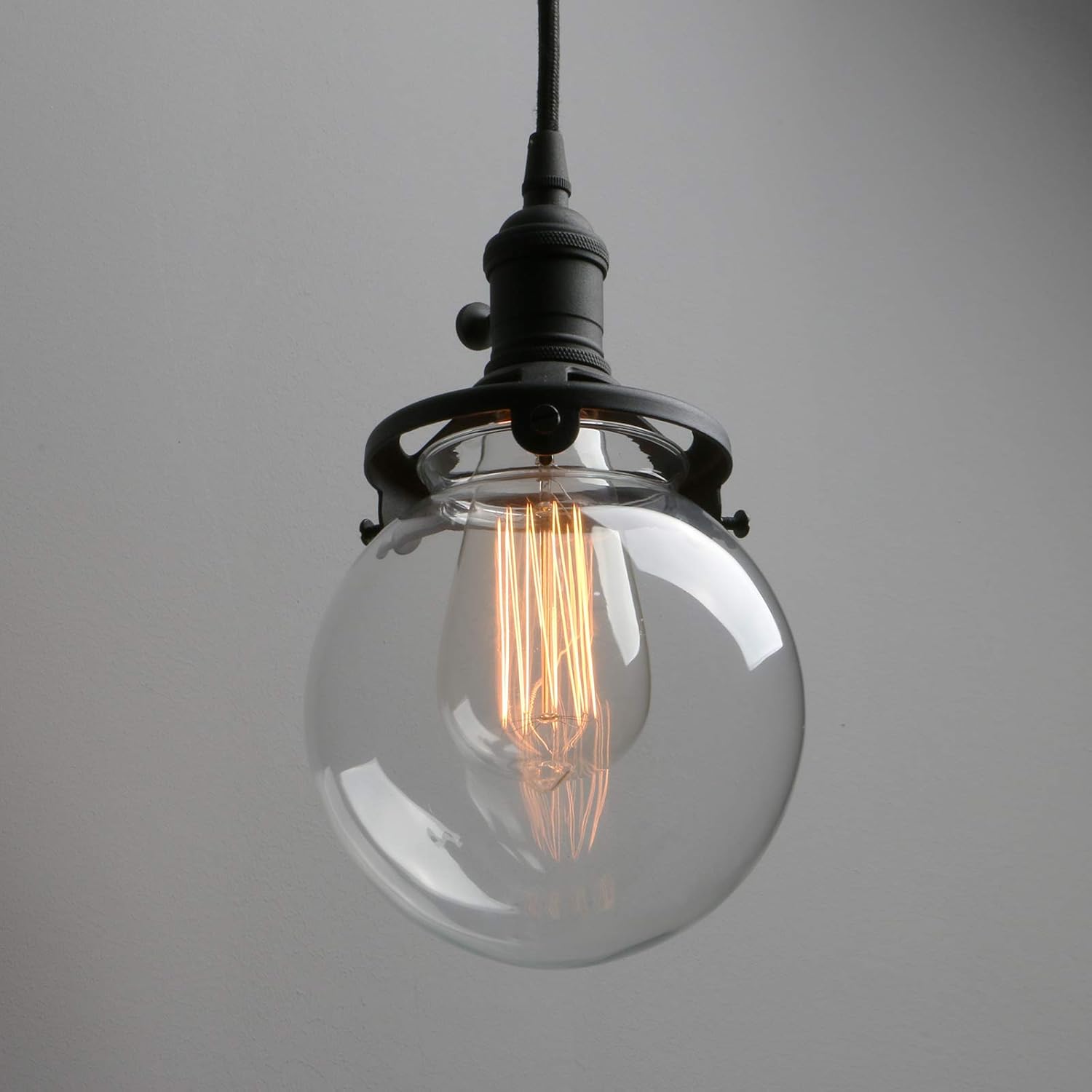 Phansthy Industrial Ceiling Light 3 Light Vintage Chandelier Light Fixture with 5.9 Inches Glass Lamp Shade,Brushed Nickel