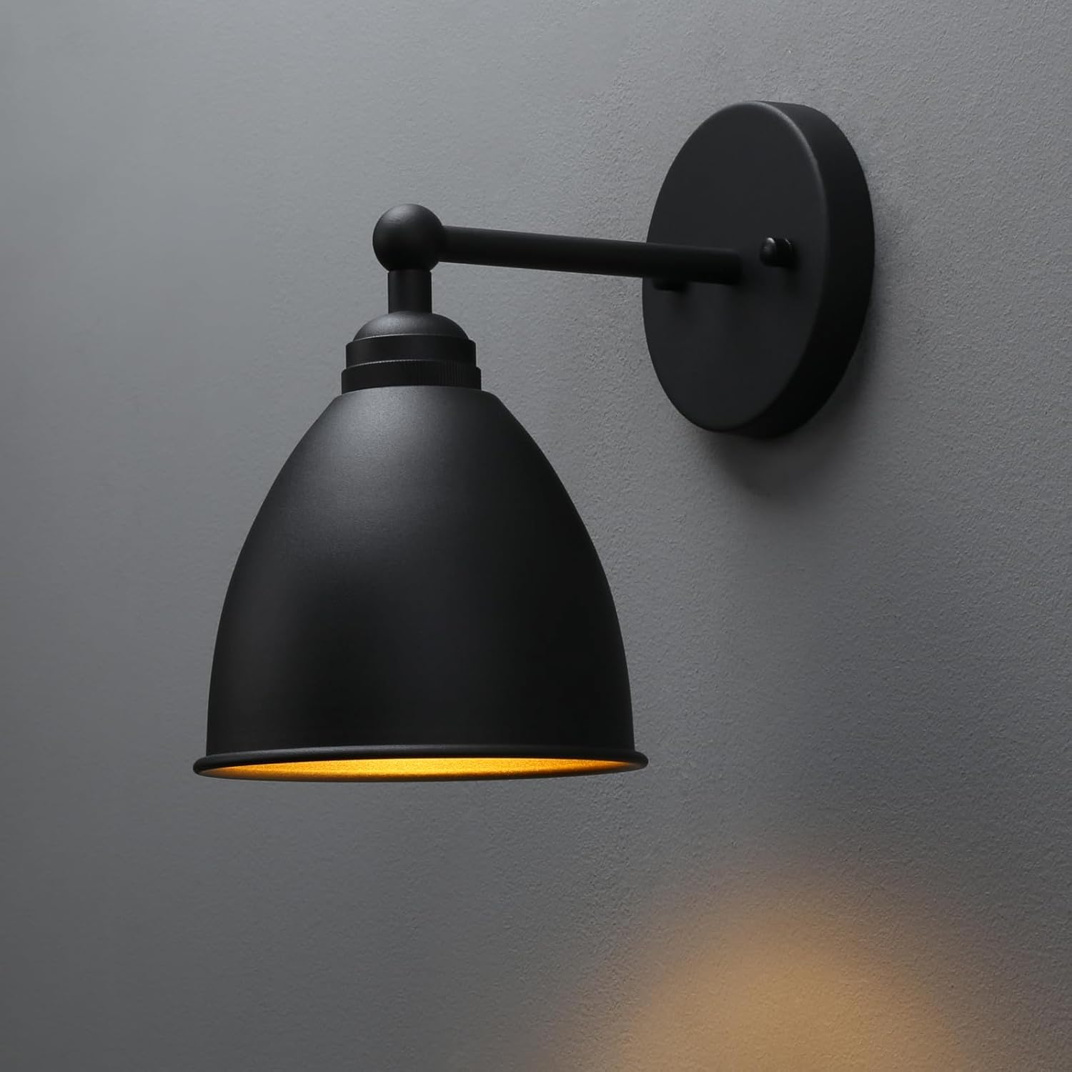 Phansthy Industrial Wall Sconce Matte Black Barn Farmhouse Wall Light Fixture with Metal Lampshade (Hanging-Wired)