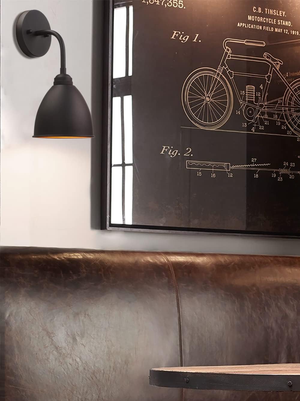 Phansthy Industrial Wall Sconce Matte Black Barn Farmhouse Wall Light Fixture with Metal Lampshade (Hanging-Wired)