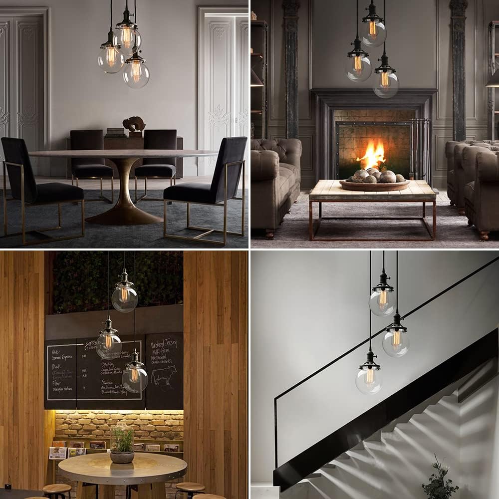 Phansthy Industrial Ceiling Light 3 Light Vintage Chandelier Light Fixture with 5.9 Inches Glass Lamp Shade,Brushed Nickel