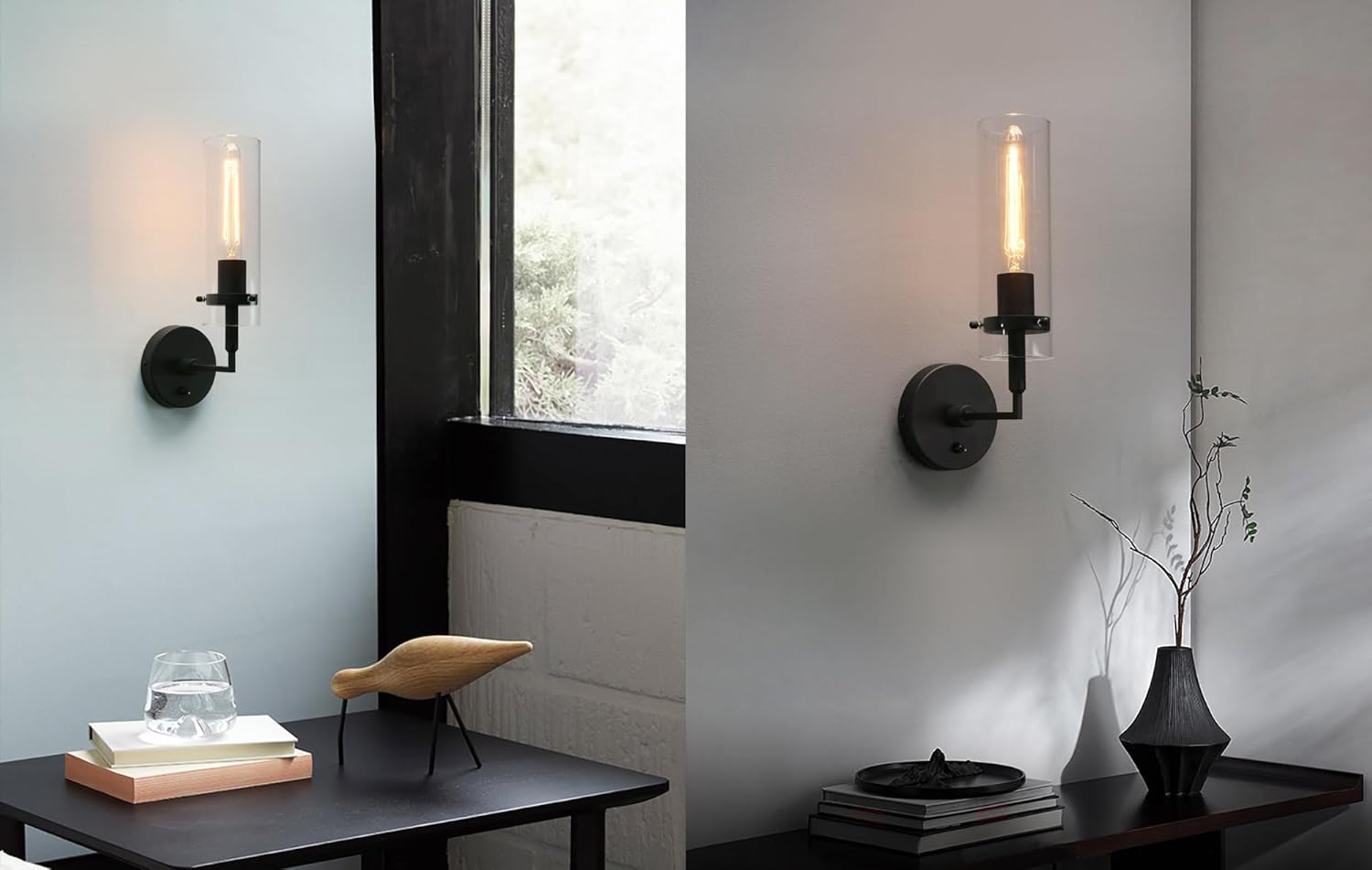 Phansthy Hardwired Wall Sconces with Switch Set of 2, Modern Bathroom Wall Lighting Vanity Light with Clear Glass, Wall Mount Lights for Living Room Corridor Mirror Bedroom Stairs (Antique 2 Pack)
