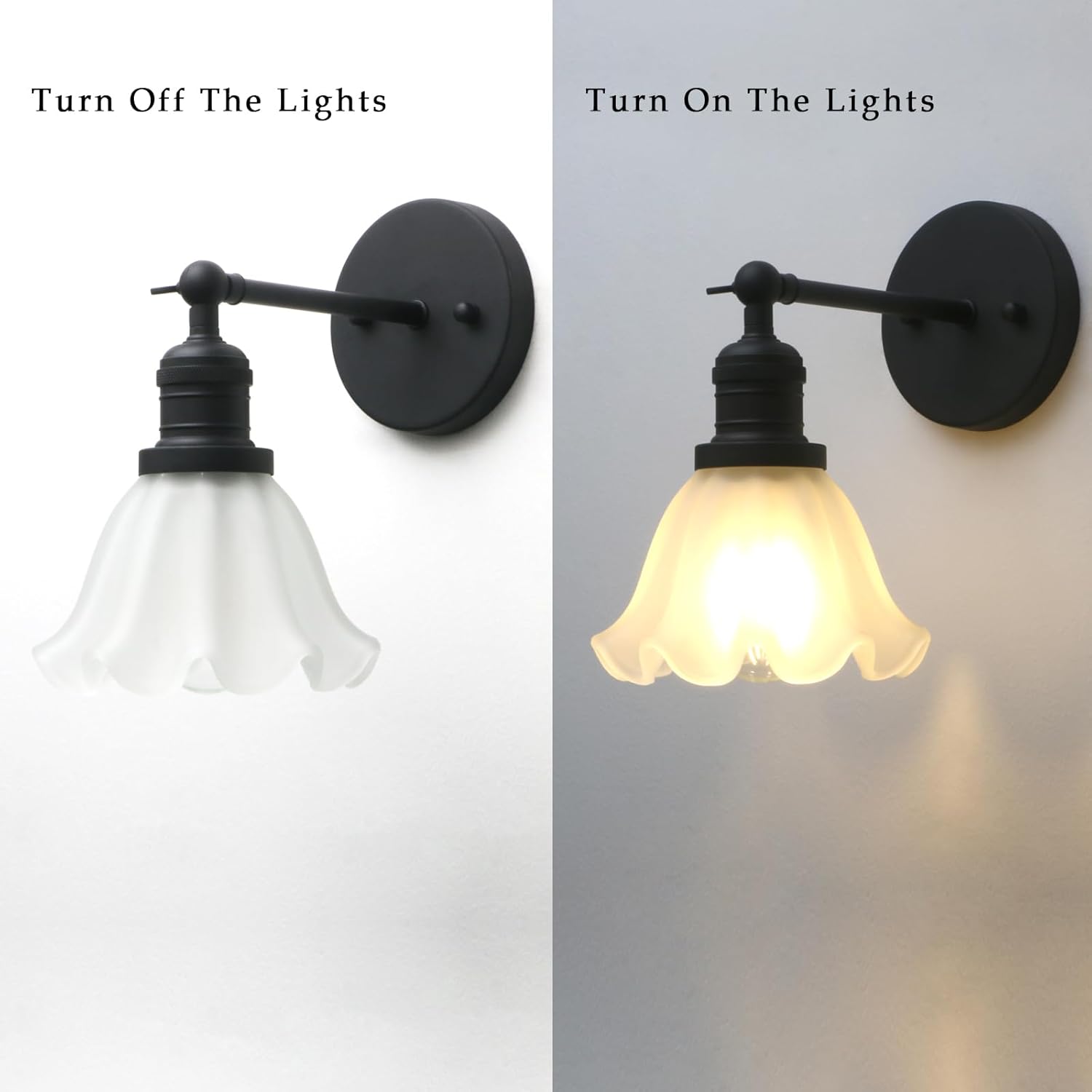 Phansthy Vintage Wall Sconces with Frosted Glass Lampshade 180 Degree Adjustable Brass Sconces Modern Glass Wall Lighting Fixture for Bedside Bedroom Doorway Bathroom (Black)