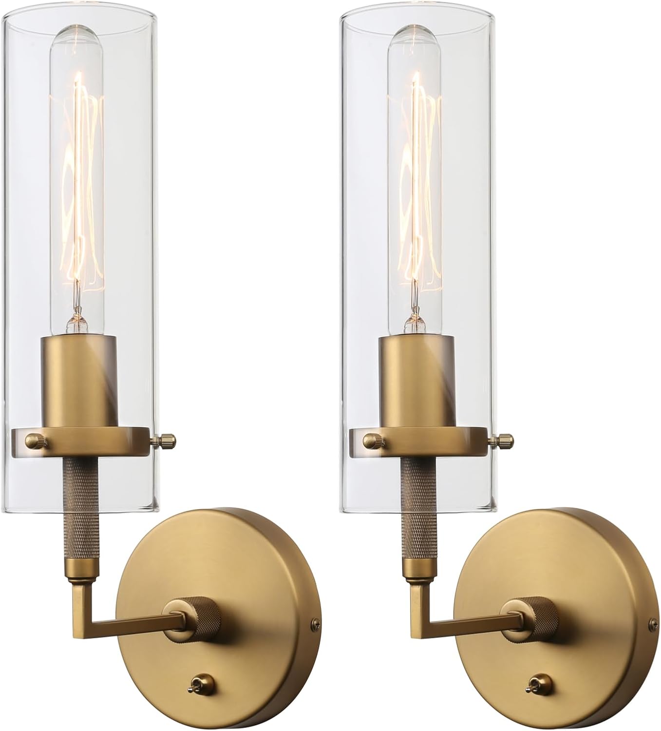 Phansthy Hardwired Wall Sconces with Switch Set of 2, Modern Bathroom Wall Lighting Vanity Light with Clear Glass, Wall Mount Lights for Living Room Corridor Mirror Bedroom Stairs (Antique 2 Pack)