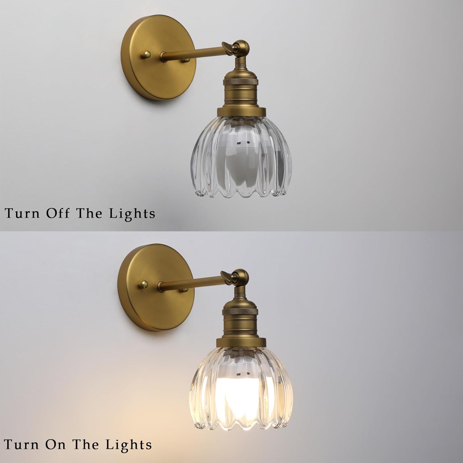 Phansthy Vintage Battery Operated Wall Sconce with Transparent Tulip Glass Lampshade, USB Rechargeable Battery Powered Wall Light with 12 RGB Remote Control for Bedside Bedroom Doorway (Antique)