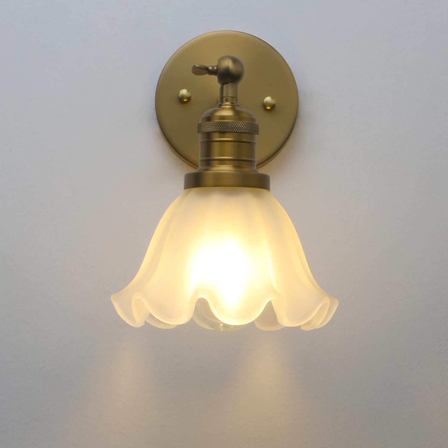 Phansthy Vintage Wall Sconces with Frosted Glass Lampshade 180 Degree Adjustable Brass Sconces Modern Glass Wall Lighting Fixture for Bedside Bedroom Doorway Bathroom (Black)