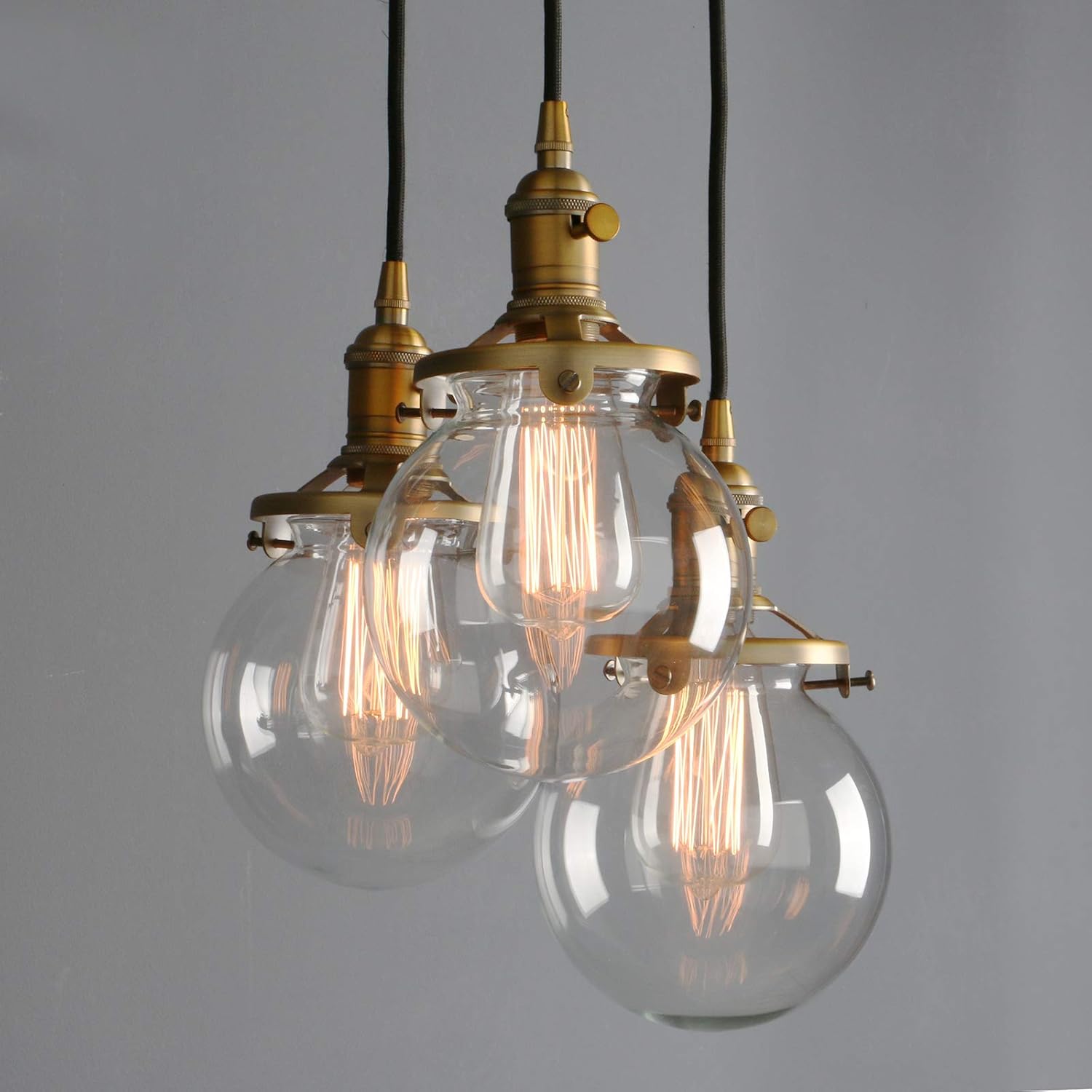 Phansthy Industrial Ceiling Light 3 Light Vintage Chandelier Light Fixture with 5.9 Inches Glass Lamp Shade,Brushed Nickel