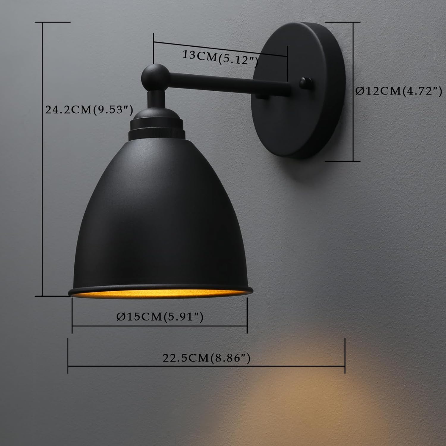 Phansthy Industrial Wall Sconce Matte Black Barn Farmhouse Wall Light Fixture with Metal Lampshade (Hanging-Wired)