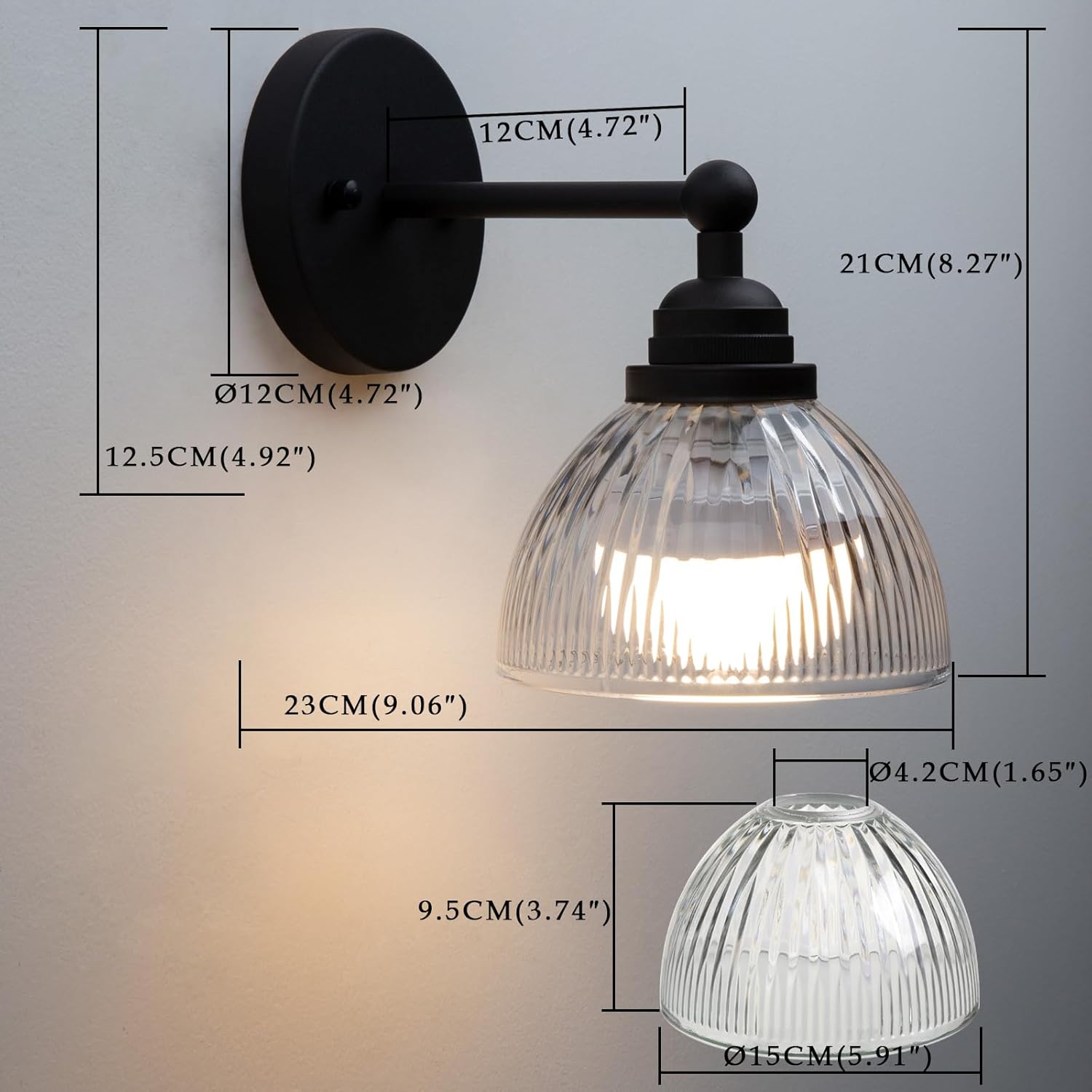 Phansthy Industrial Rechargeable Battery Operated Wall Sconce with Remote Control, Clear Striped Glass Shade Wall Lamp, Vintage Dimmable Indoor Wall Light for Bedroom Living Room Restaurant (Antique)