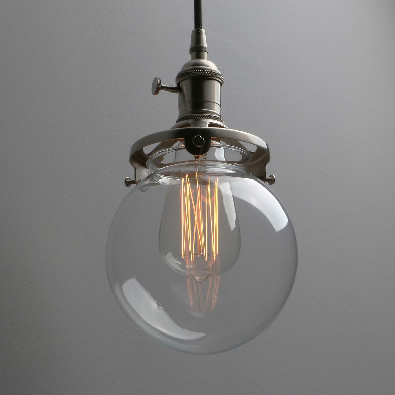 Phansthy Industrial Ceiling Light 3 Light Vintage Chandelier Light Fixture with 5.9 Inches Glass Lamp Shade,Brushed Nickel
