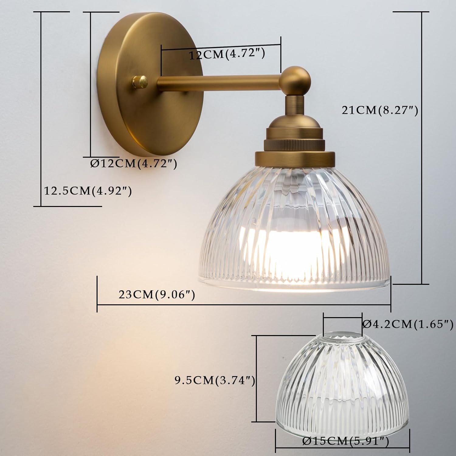 Phansthy Industrial Rechargeable Battery Operated Wall Sconce with Remote Control, Clear Striped Glass Shade Wall Lamp, Vintage Dimmable Indoor Wall Light for Bedroom Living Room Restaurant (Antique)