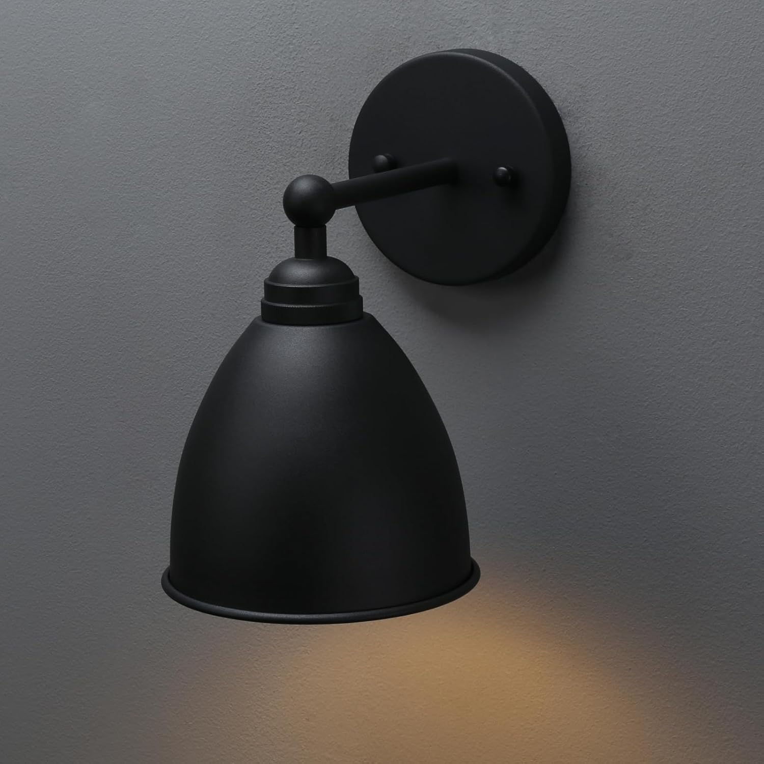 Phansthy Industrial Wall Sconce Matte Black Barn Farmhouse Wall Light Fixture with Metal Lampshade (Hanging-Wired)