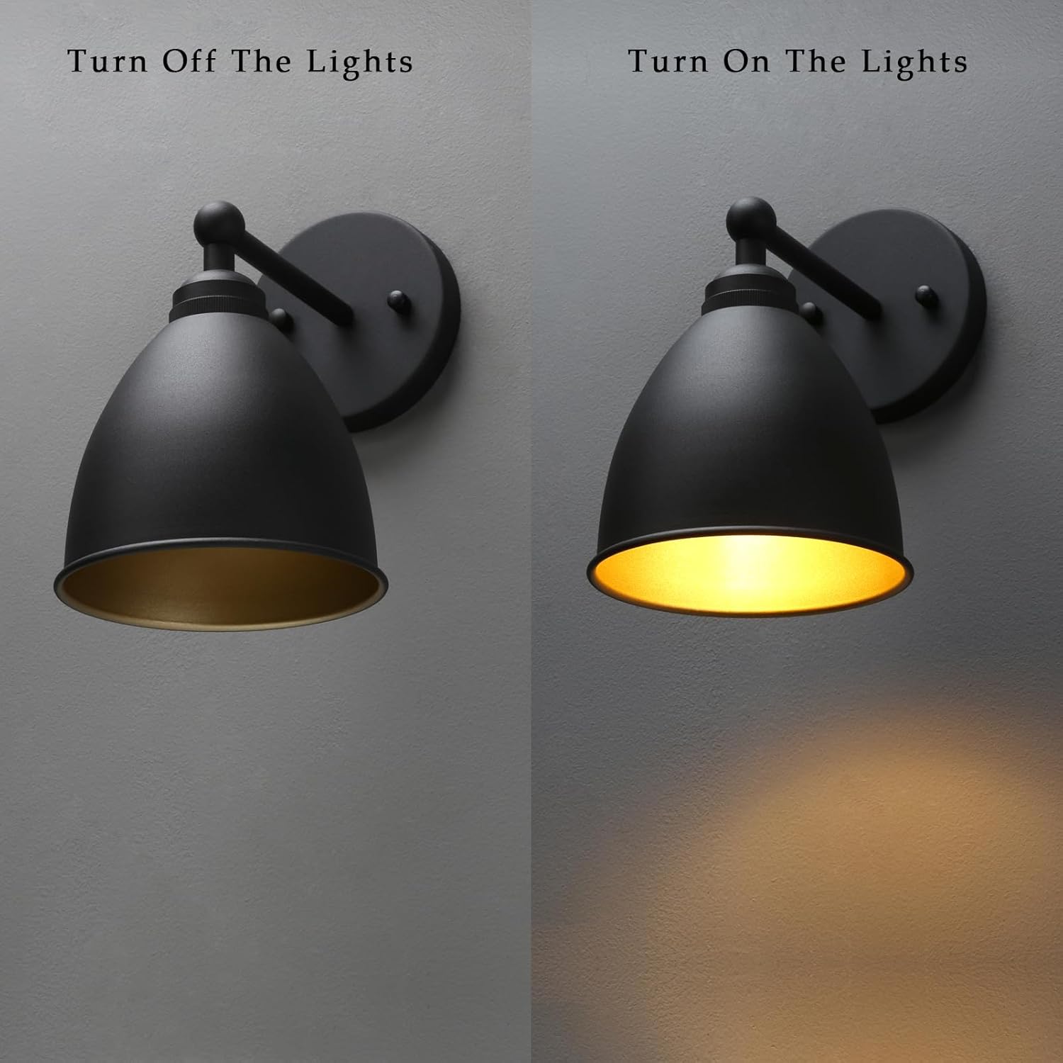 Phansthy Industrial Wall Sconce Matte Black Barn Farmhouse Wall Light Fixture with Metal Lampshade (Hanging-Wired)