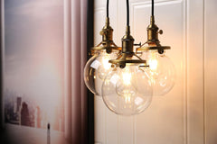 Phansthy Industrial Ceiling Light 3 Light Vintage Chandelier Light Fixture with 5.9 Inches Glass Lamp Shade,Brushed Nickel