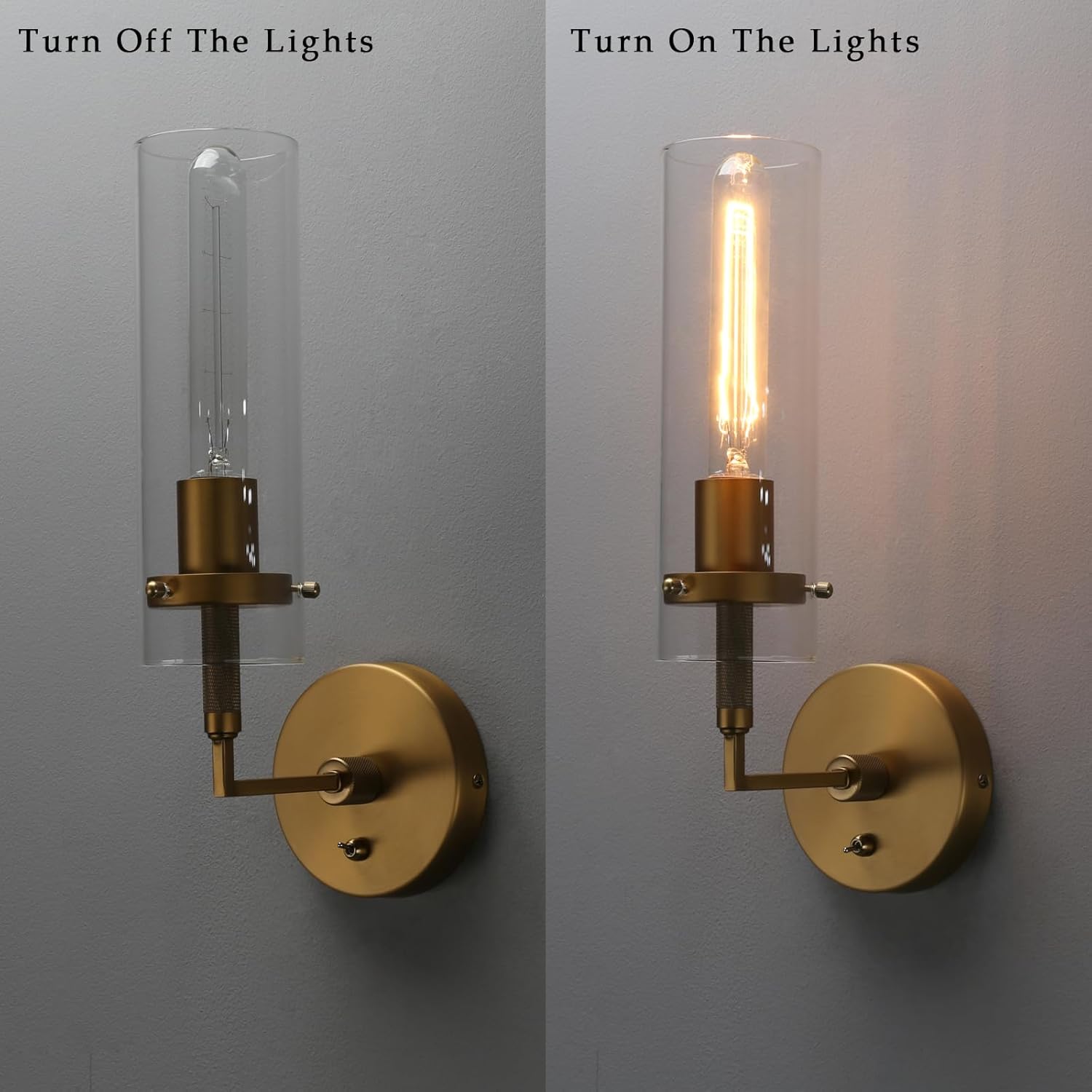 Phansthy Hardwired Wall Sconces with Switch Set of 2, Modern Bathroom Wall Lighting Vanity Light with Clear Glass, Wall Mount Lights for Living Room Corridor Mirror Bedroom Stairs (Antique 2 Pack)