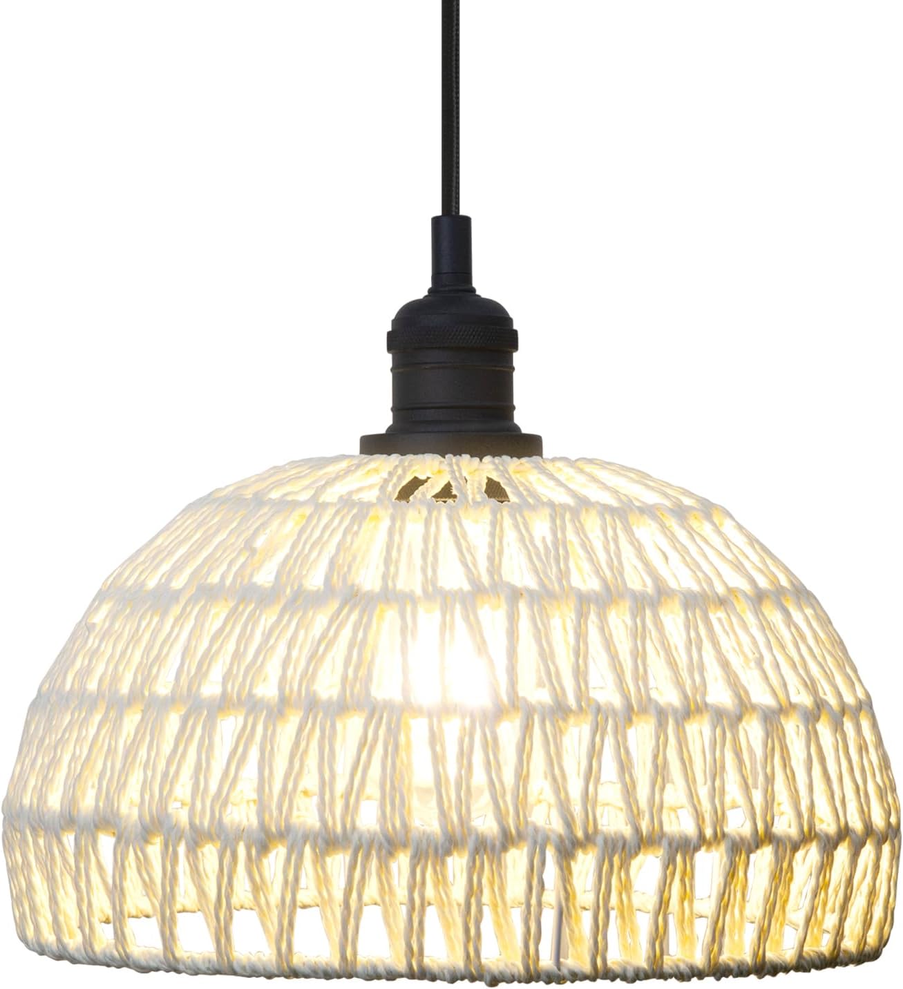 Phansthy Cream Hemp Rope Woven Pendant Light 11.4" Boho Woven Rattan/Iron Chandelier Farmhouse Dome Wicker Pendant Light Adjustable for Dining Room Living Room Kitchen Island Bedroom (Antique)