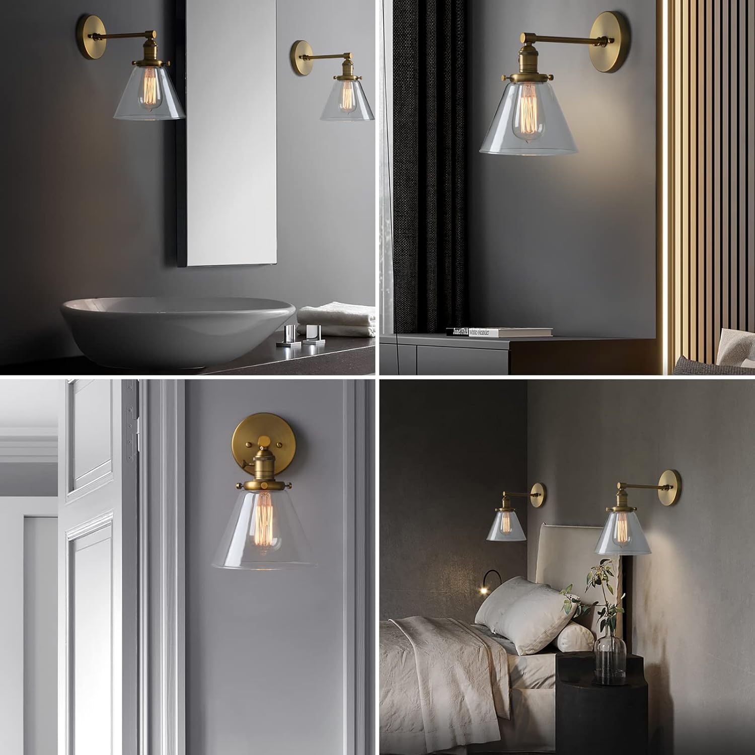 Phansthy Antique Industrial Wall Sconce 1-Light 7.3 Inch Cone Wall Light Fixture for Bathroom Kitchen Bedroom(Antique)