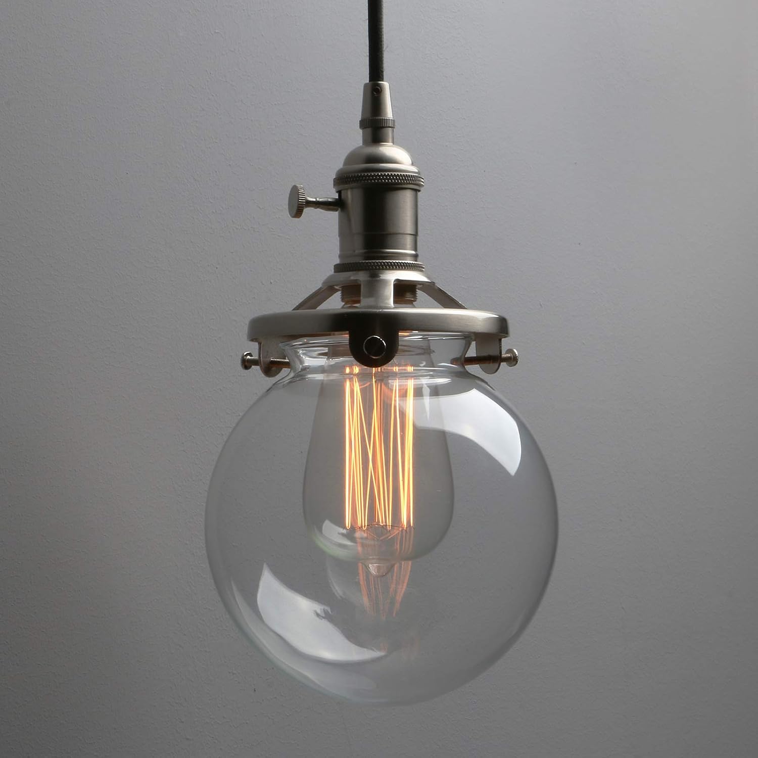 Phansthy Industrial Ceiling Light 3 Light Vintage Chandelier Light Fixture with 5.9 Inches Glass Lamp Shade,Brushed Nickel