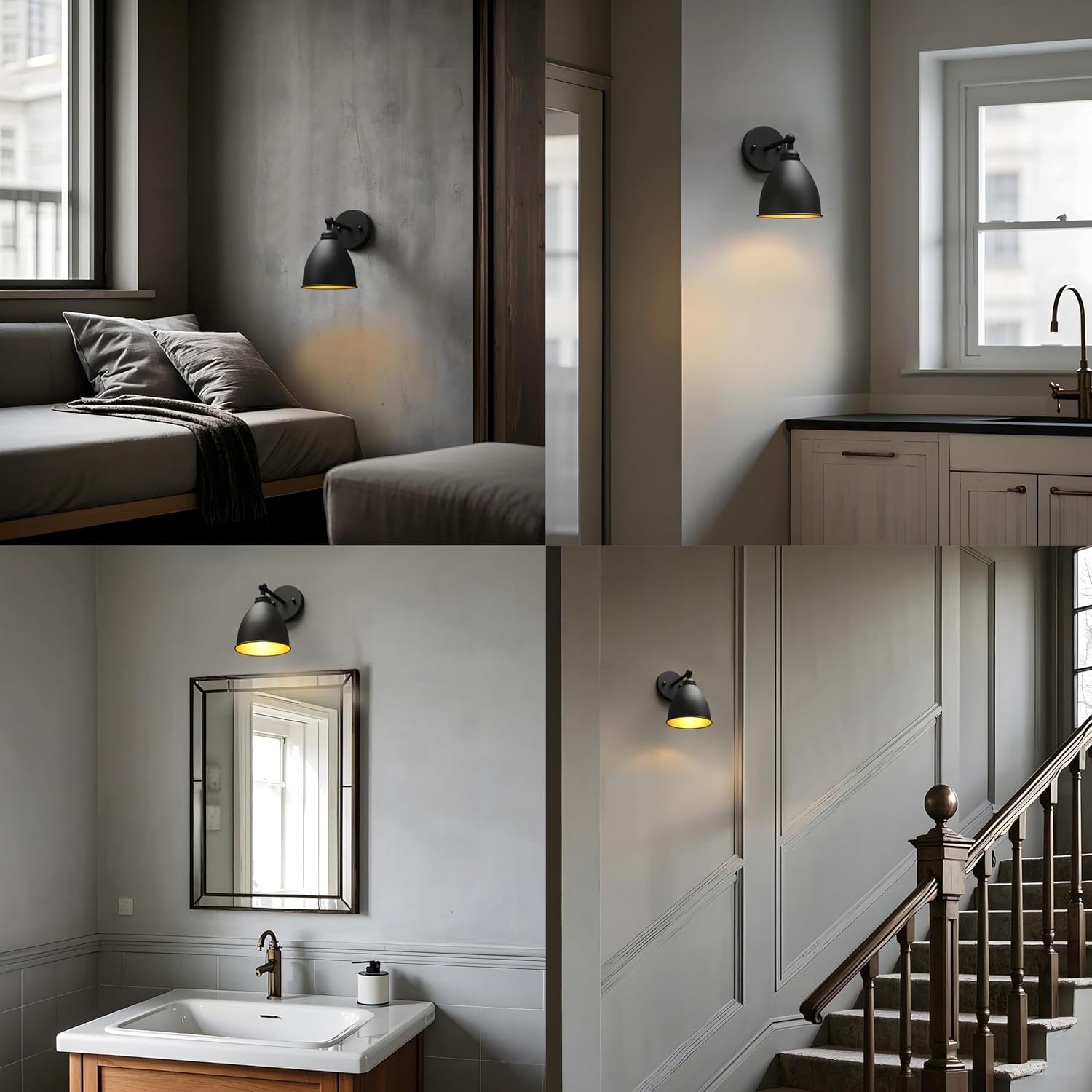 Phansthy Industrial Wall Sconce Matte Black Barn Farmhouse Wall Light Fixture with Metal Lampshade (Hanging-Wired)