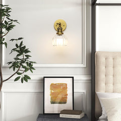 Phansthy Vintage Battery Operated Wall Sconce with Transparent Tulip Glass Lampshade, USB Rechargeable Battery Powered Wall Light with 12 RGB Remote Control for Bedside Bedroom Doorway (Antique)